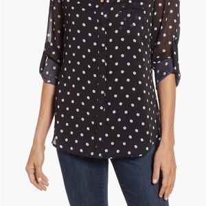 Kut from the Kloth Black Polka Dot Button Down Shirt